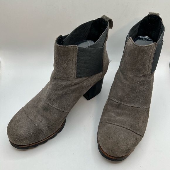 Sorel Addington Waterproof Chelsea Heeled Bootie Gray Leather and Suede size 9 - Picture 6 of 11